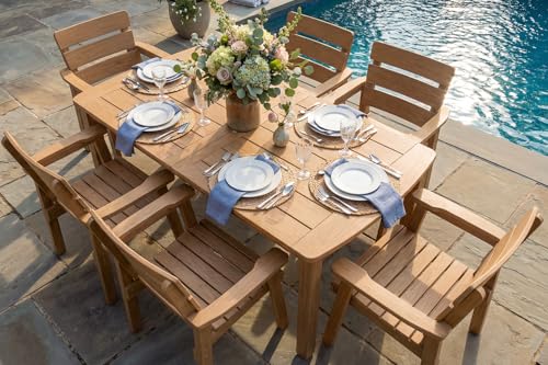 Kibaso 7-Piece Outdoor Dining Set, All-Weather HIPS Patio Table & Chairs for 6, Outdoor Furniture with Umbrella Hole, Ideal for Garden, Poolside, Backyard, Deck, Teak