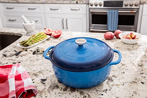 Lodge Essential Enamel Cast Iron Dutch Oven with Lid 7.5 Quart - Oven-Safe Enamel Cookware up to 500° F - Heat-Retaining Braising & Roasting Pot - Non-Toxic Cookware - Carribean Blue