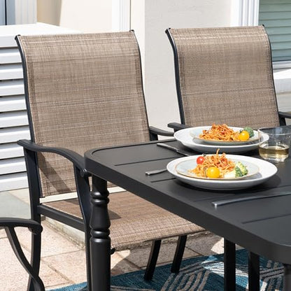 NUU GARDEN 7-Piece Outdoor Metal Dining Set, Patio Dining Table Set with 2 Textilene Swivel Chairs and 4 Textilene Chairs, Patio Furniture Set for Patio, Deck, Garden, Backyard, Balcony, Black&Brown