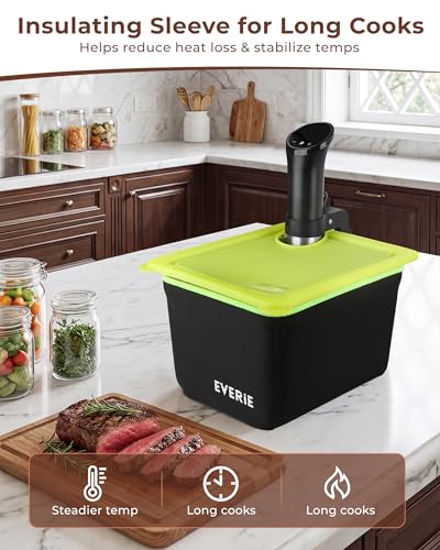 EVERIE 12Qt Sous Vide Container Kit w/Collapsible Lid + Lock-In Divider Rack + Insulating Sleeve – For Long Cooks, Fits Most Clamp-Style Circulators