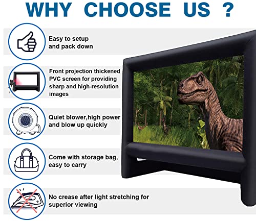 XHYCPY 20ft Inflatable Projector Screen for Outside Inflatable Movie Screen Outdoor with Air Blower Storage Bag, Easy Set Up Blow Up Screen for Backyard Movie Night, Theme Parties, Celebrations
