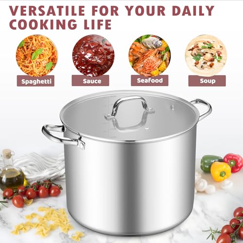 TeamFar 20QT Stock Pot, Stainless Steel Stockpot Large Induction Cooking Pot with Lid & Tri-ply Bottom, for Soup Seafood Cooking, Sauce Canning, Non Toxic & Heavy Duty, Various Stovetops Suitable