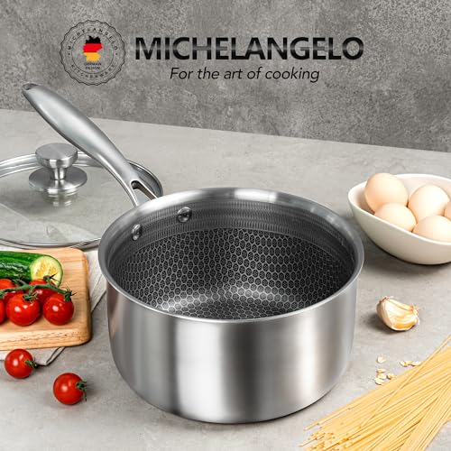 MICHELANGELO 3 Quart Saucepan with Lid, Premium Triple Ply Stainless Steel Sauce Pan with Lid, Sauce Pot with Honeycomb Interior - 3QT