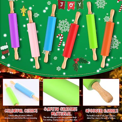 Dandat 6 Pcs Small Rolling Pin Kids 12 Inch Mini Silicone Rolling Pin for Baking Non Stick Kids Dough Roller with Wooden Handle for Kitchen Cookie Pastry Fondant Cake 6 Colors