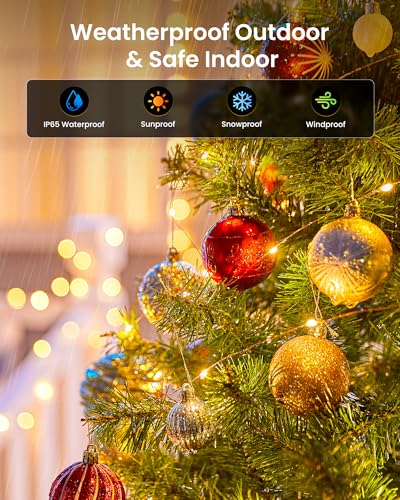 Minetom 2 Pack Solar Fairy Lights, Total 66Ft 200 LED Solar String Lights Outdoor Waterproof with 8 Modes, Twinkle Lights for Outside Patio Yard Tree Party Wedding DIY Christmas Decor (Warm White)