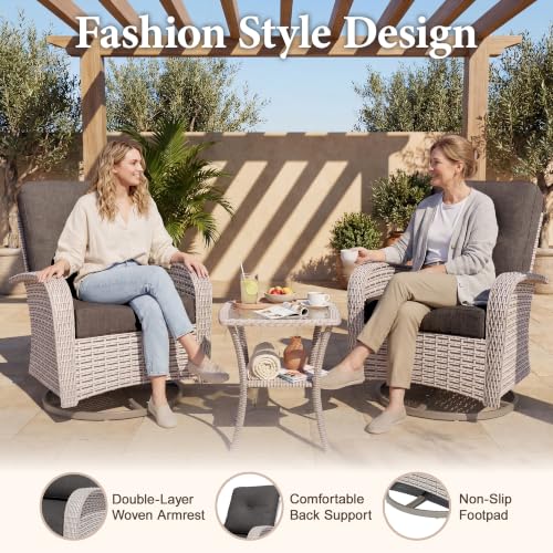 Aukreolis 16 Pieces Patio Furniture Set with Fire Pit Table, Outdoor Sectional Wicker Sofa with Thick Cushions, High Back Swivel Rocker Patio Chairs, Rattan Conversation Set with Coffee Table, Black