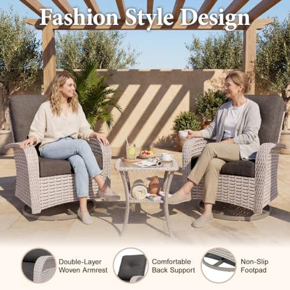 Aukreolis 16 Pieces Patio Furniture Set with Fire Pit Table, Outdoor Sectional Wicker Sofa with Thick Cushions, High Back Swivel Rocker Patio Chairs, Rattan Conversation Set with Coffee Table, Black