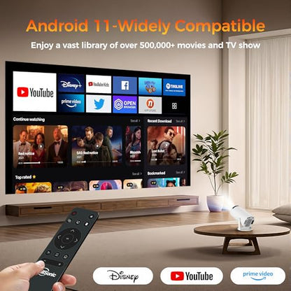 WellSonic Mini Projector Support 1080P, 200 Ansi Outdoor & Home Movie Portable Projector with Wifi6 and 5.0 Bluetooth, Automatic Keystone Correction, 180°Rotatable, Compatible with HDMI USB PC Laptop