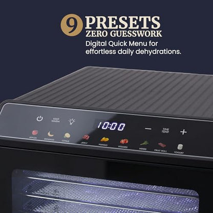 Elite Gourmet 10-Tray Food Dehydrator Machine, Digital Temp & Timer (95–167°F), Stainless Steel Trays, Jerky Maker, Fruit & Herb Dryer, Yogurt Maker, 48 Hour Timer, Mesh & Fruit Roll Trays, Black