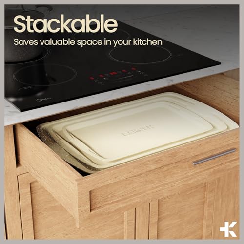 White Marble 10-Piece Bakeware Sets, Nonstick Carbon Steel Baking Sheet & Pans, Stackable Space-Saving Bakeware, Dishwasher Safe, Stain-resistant, PFOAPFOSPTFE Free, Oven Safe Up To 450°F (230°C)