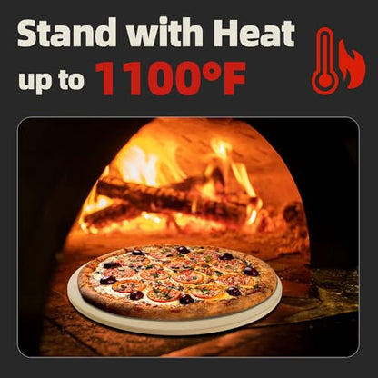 FLYZZA 12.4" Round Pizza Stone, Heavy Duty Cordierite Pizza Pan for Grilling & Pizza Oven, High Temperature Resistant Baking Stone for Pizza, Bread, Meat and More