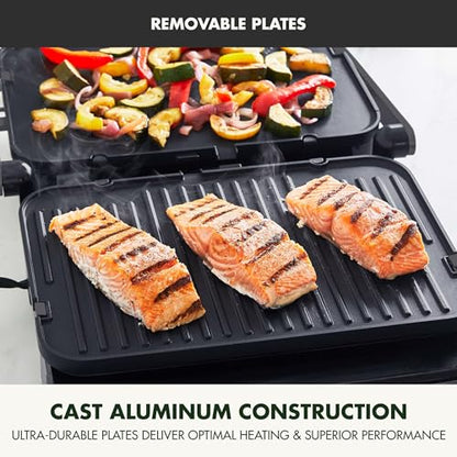 GreenPan 6-in-1 Multifunction Removable Plate Indoor Grill & Electric Griddle, Diamond Infused PFAS Free Ceramic Nonstick Reversible Plates, Opens Flat, Adjustable Temp, Panini Press, Black