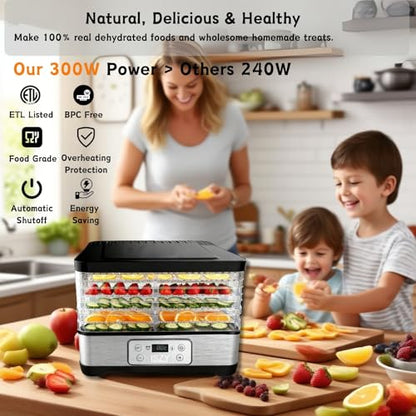 Food Dehydrator Machine-Dehydrators for Jerky Beef Fruit, 300W 158 ℉ Temperature Control & 24H Timer Food Dryer with 5 BPA-Free Trays Fruit Dryer for Herb, Fruit, Dog Treats (Black)