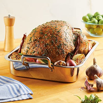 Farberware Classic Series Stainless Steel Roasting Pan with Rack, 17-Inch x 12.25-Inch Turkey Pan