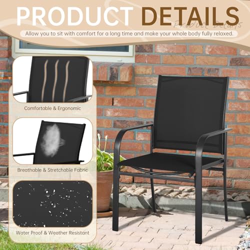 SUNCROWN 7 - Piece Outdoor Dining Set, Patio Furniture Set with 6 x Textilene Dinning Chairs and 1 Steel Slat Metal Bistro Table for Lawn Garden Backyard Deck, Black