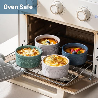 DAFUCERAMIC Ramekins 8 Oz Oven Safe, Ceramic Creme Brulee Souffle Dishes, Pudding Custard Cups Ramekin For Baking, Small Dipping Sauce Bowls, Set of 6, Microwave and Dishwasher Safe (Assorted Neutrals)