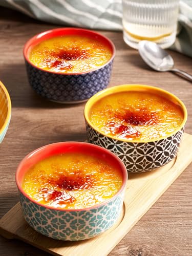 DOWAN Ramekins with Lids 4 oz Oven Safe for Creme Brulee Souffle, Ceramic Custard Cups for Baking, Small Bowls for Pudding Dip Ice Cream, Set of 6, Vibrant Colors