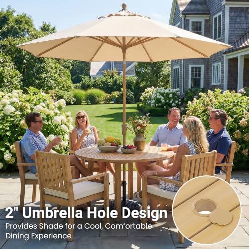 Wisteria Lane 5-Pieces Acacia Patio Table and Chairs Set for 4, Outdoor Dining Set with Table, Modern Patio Table Set with Cushion, Patio Furniture Set for Backyard Deck Garden Porch, Brown