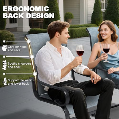 NUU GARDEN Set of 2 Padded Textilene Patio Dining Chairs C Spring Outdoor Chairs with Curved Armrests Powder Coated Metal Frame Patio Furniture for Garden Backyard Poolside Lawn Blue and Black