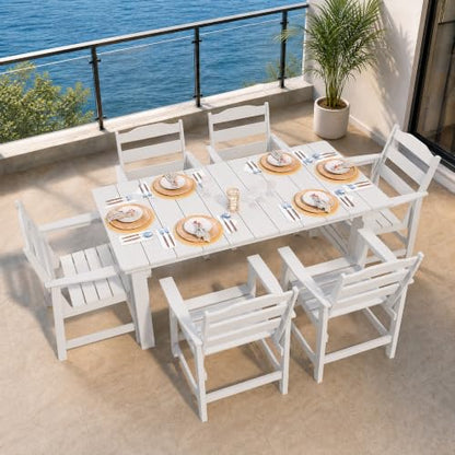 THOEOE 7 Pcs Outdoor Dining Set, 70" HDPE Dining Set for 6, White