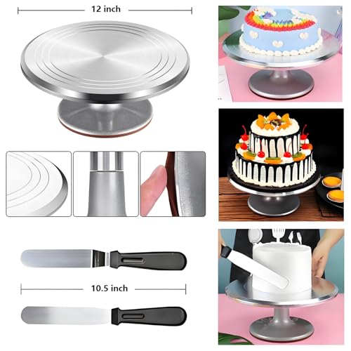 ANSLYQA Cake Decorating Kit, 393 Pcs with Aluminium Cake Turntable, Leveler, 55 Numbered Icing+Skirt Tips, 2 Spatulas, 3 Scrapers, 5 Couplers, 100 Pastry Bags, 150 Cupcake Liners & More Baking Tools