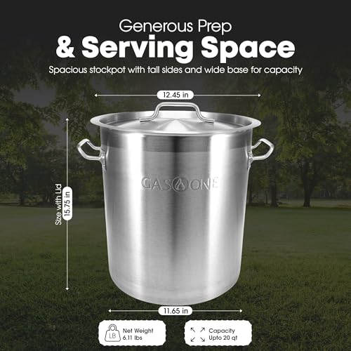 GasOne Stainless Steel Stockpot – 20qt Stock Pot with Lid and Capsule Tri-Ply Bottom – Heavy-Duty Cooking Pot for Beer Brewing, Soup, Seafood Boil – Reinforced Rim Stainless Steel Soup Pot