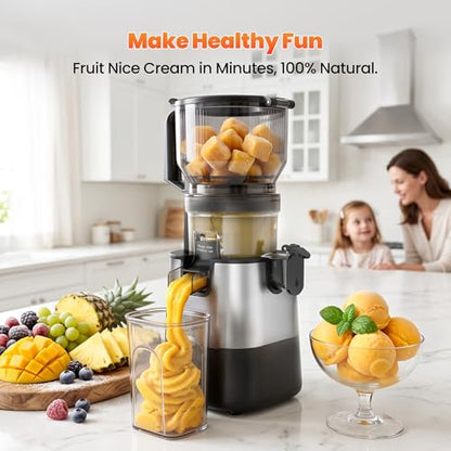 TechRise 3-in-1 Cold Press Juicer with 6" Wide Feed Chute, Slow Masticating Juicer Machine for Whole Fruits & Vegetables, Makes Juice, Fruit Sorbet & Nut Milk, Easy to Clean, BPA-Free, Space Silver