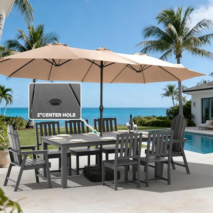 Tioline 9-Piece Patio Dining Set, Outdoor Dining Set for 8, HDPE All-Weather Outdoor Furniture with 75.20” Umbrella Hole Table, 2 Armchairs & 6 Armless Chairs, Gray