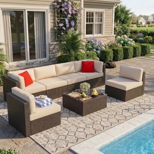 Vongrasig 7 Pieces Patio Furniture Sets, Outdoor Sectional Patio Sofa Set