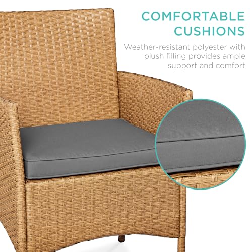 Best Choice Products 3-Piece Outdoor Wicker Conversation Bistro Set, Space Saving Patio Furniture for Garden w/Side Table - Natural/Gray