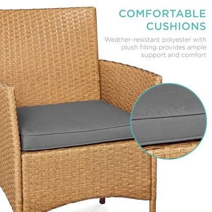 Best Choice Products 3-Piece Outdoor Wicker Conversation Bistro Set, Space Saving Patio Furniture for Garden w/Side Table - Natural/Gray