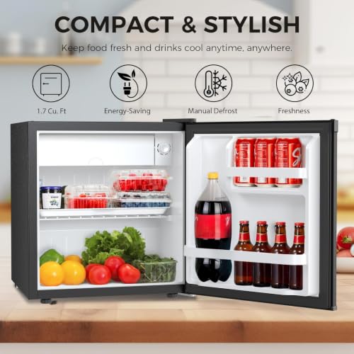 Antarctic Star 1.6 Cu. Ft Mini Fridge with Freezer,Small Compact Refrigerator with Single Reversible Door, Removable Shelves, 7 Adjustable Thermostat, for Dorm/Bedroom/Office,Black