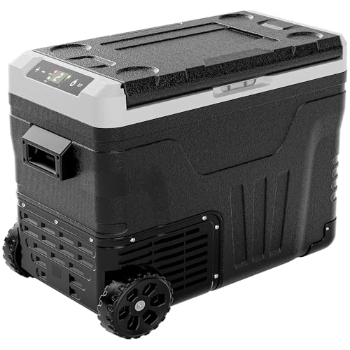 EUHOMY 12 Volt Refrigerator, 53QT(50L) Electric Cooler, Portable Freezer 12V/24V DC 100-240V AC, 12V Fridge -4℉~68℉, 12V Cooler with Wheels & 2 Baskets for Travel,Camping,Truck,Boat