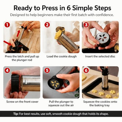 Loukaii Spritz Cookie Press Gun Kit - 24-piece cookie press set with 13 Discs & 8 Tips | Easy Squeeze for Butter Cookies, Cake Decorating | Ideal Holiday Baking & Gift for Home Bakers