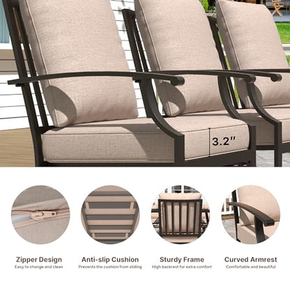 Gotland 14 Piece Outdoor Dining Set, Metal Outdoor Table and Chairs with X-Shaped Legs 1.5" Umbrella Hole, Patio Furniture Set with Waterproof Cushions, Patio Dining Sets for Backyard Deck Khaki