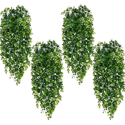 Waipfaru 4Pcs Fake Hanging Plants 2.7ft Fake Plants Eucalyptus Leaves UV Resistant Fake Vines Ivy Artificial Plants Outdoor Faux Plants Indoor Bedroom Living Room Boho Wall Porch Shelf Decor