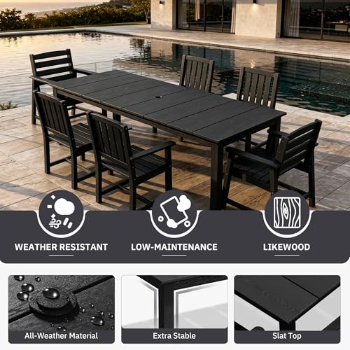 AreShark Patio Dining Set 9 Pcs, Outdoor Table with 8 Chairs, Black
