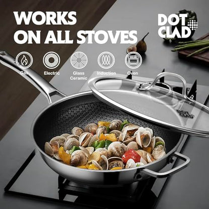 DOTCLAD 3-Piece Hybrid Stainless Steel Cookware Set-12 Inch Wok with Lid,10 Inch Frying Pan,12 Inch Skillet with Lid-Non Stick,PFOA Free,Dishwasher&Oven Safe,Induction Compatible,Cookware Set.