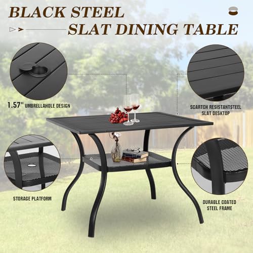 SUNCROWN 5 Pieces Outdoor Dining Set, Patio Furniture Set with 4 x Textilene Dinning Chairs and 1 Steel Slat Metal Bistro Table for Lawn Garden Backyard Deck - Brown