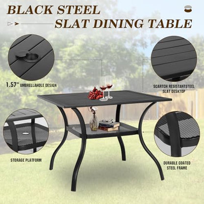 SUNCROWN 5 Pieces Outdoor Dining Set, Patio Furniture Set with 4 x Textilene Dinning Chairs and 1 Steel Slat Metal Bistro Table for Lawn Garden Backyard Deck - Brown