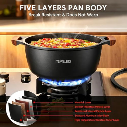 ITSMILLERS Nonstick Stock Pot, 6.5 Qt Soup Stock Pot with Strainer Lid, Induction Cooking Pot with Visible Lid for Pasta,Spaghetti, Ceramic Casserole Makes for Effortless Cleanup