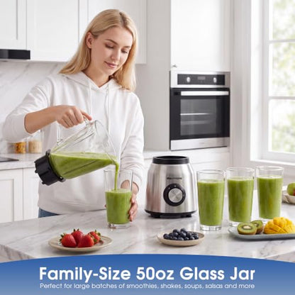 REXYHOME 700W Blender with 50oz Glass Jar, Countertop Blenders for Kitchen