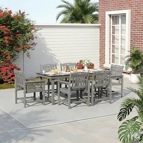 Mdeam 7-Piece HIPS Outdoor Dining Set, 66.9" Marble Texture Patio Table with Umbrella Hole, 440LBS Capacity, 6 Wider Chairs, Dining Table Set for 6, Outdoor Furniture with Galvanized Steel Frame, Grey