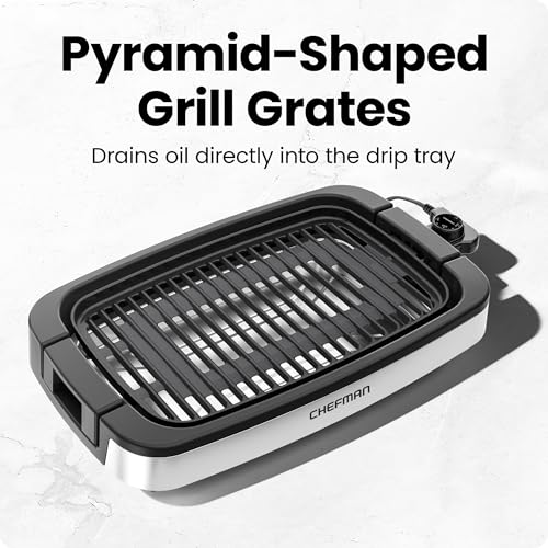 Chefman Smokeless Indoor Electric Grill, Extra Large Grilling Surface, Nonstick Table Top Grill for Indoor Grilling and BBQ with Adjustable Temperature Control, Drip Tray, Dishwasher-Safe Parts
