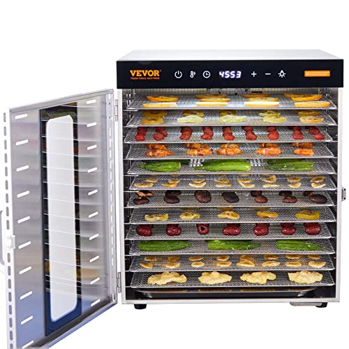 VEVOR Food Dehydrator, 10 Trays Stainless Steel Food Dehydrator Machine, 1000W Dehydrators with Digital Adjustable Timer & Temp, Dehydrator for Jerky Herb Meat Beef Fruit Dog Treats and Vegetables