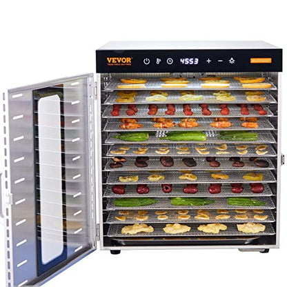 VEVOR Food Dehydrator, 10 Trays Stainless Steel Food Dehydrator Machine, 1000W Dehydrators with Digital Adjustable Timer & Temp, Dehydrator for Jerky Herb Meat Beef Fruit Dog Treats and Vegetables