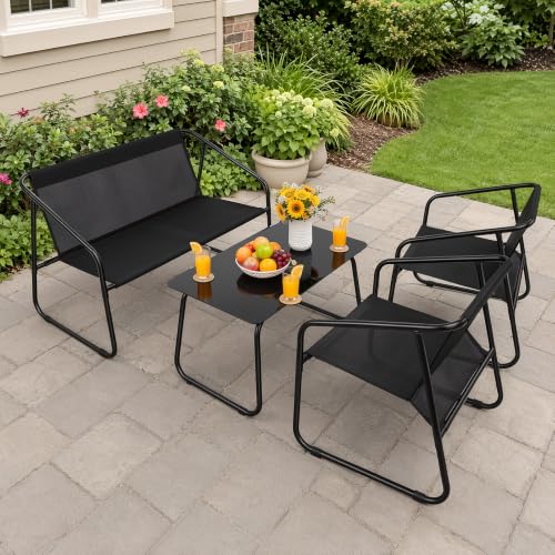 DUMOS 4 Piece Patio Furniture Set, with Table and Chairs, Black