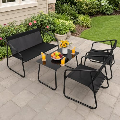 DUMOS 4 Piece Patio Furniture Set, with Table and Chairs, Black