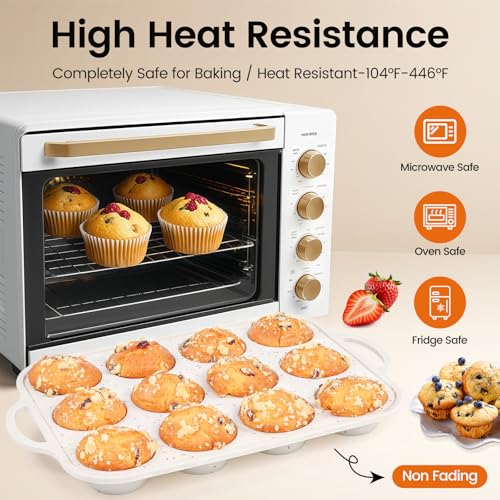 Fimary Silicone Muffin Pan for Baking with Metal Reinforced Frame, Nonstick Cupcake Pan 1 Pack Regular Size Egg Bites Silicone Mold