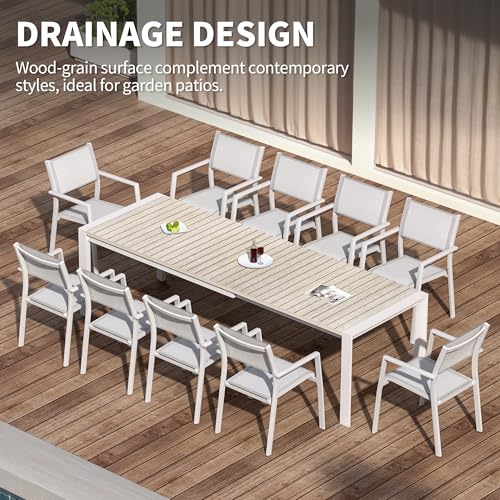 CikaCika Outdoor Patio Furniture Set 11 Piece, Extendable Patio Dining Table for 6-10 People and 10 Patio Dining Chairs with Armrest, All-Weather Aluminum Patio Dining Furniture Set for Garden Lawn